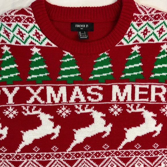 Forever 21 Men's Christmas Sweater Knit Reindeer Trees Holiday Size Large - Picture 3 of 10